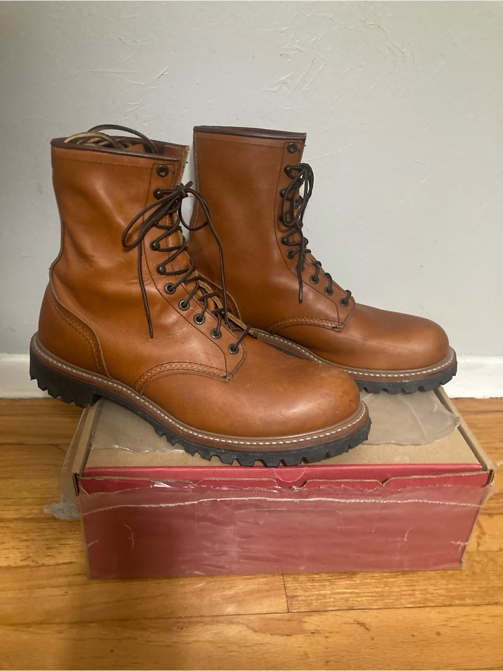 Vintage Red Wing 899 Leather Logger Boots Vibram Lug Sole Size 12 D Rare
